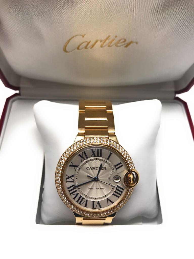 Cartier Ballon Bleu Watch 18 Karat Yellow Gold with Diamonds For Sale 2