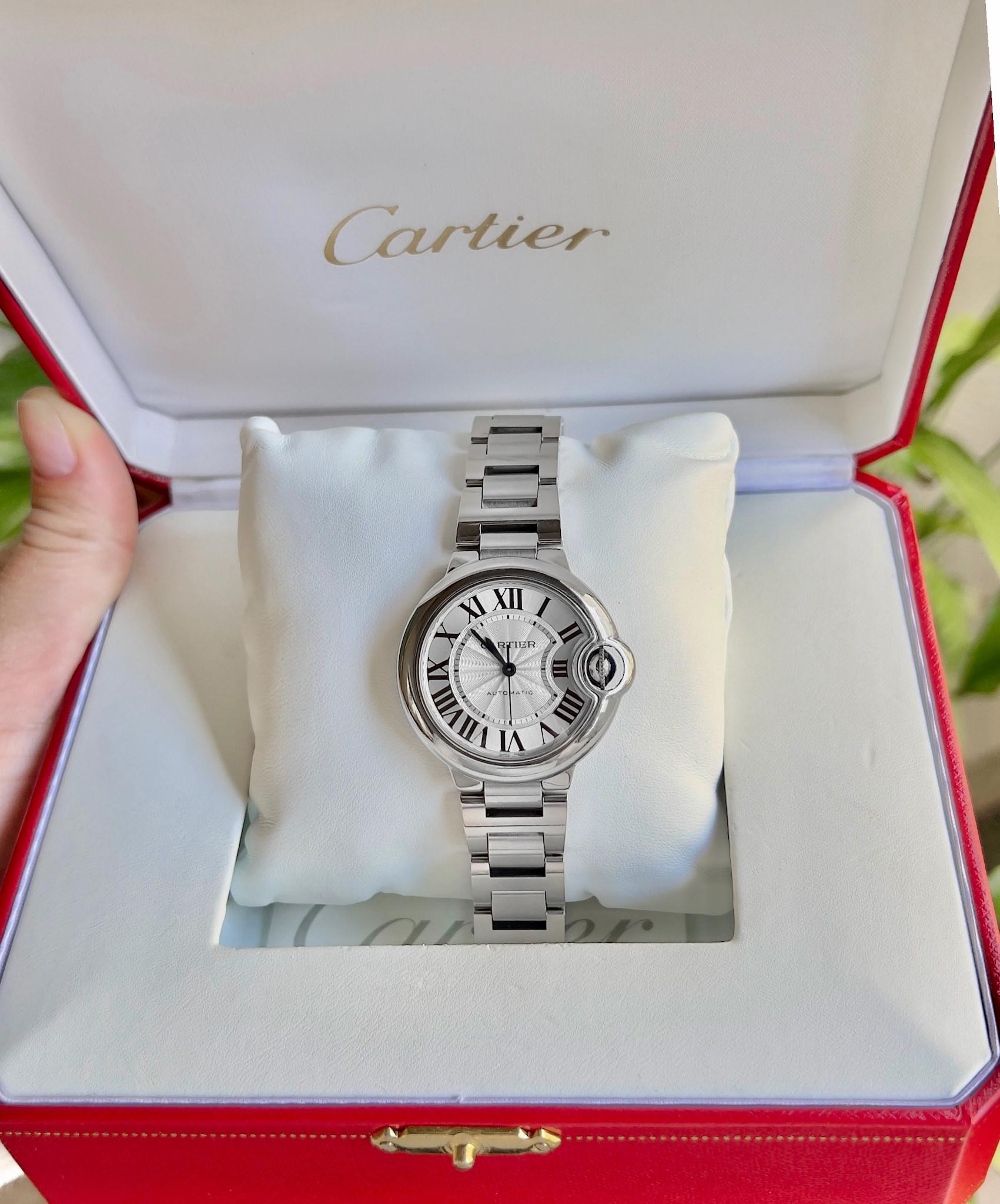 It comes with the authenticity certificate by GIA GG/AJP & Cartier Box
Condition: Excellent
Retail: $6,200
Brand: Cartier
Model: Ballon Bleu De Cartier
Movement: Automatic
Case Size: 33 mm
Metal: Stainless Steel
Water Resistant, Swiss Made
Bracelet