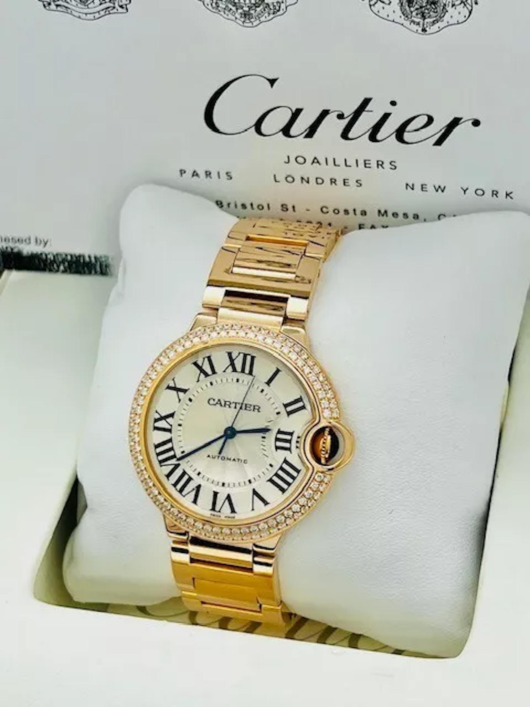 Cartier Ballon Bleu WE9005Z3 36mm Diamant-Lünette 18K Roségold Schachtel mit Diamant-Lünette 3