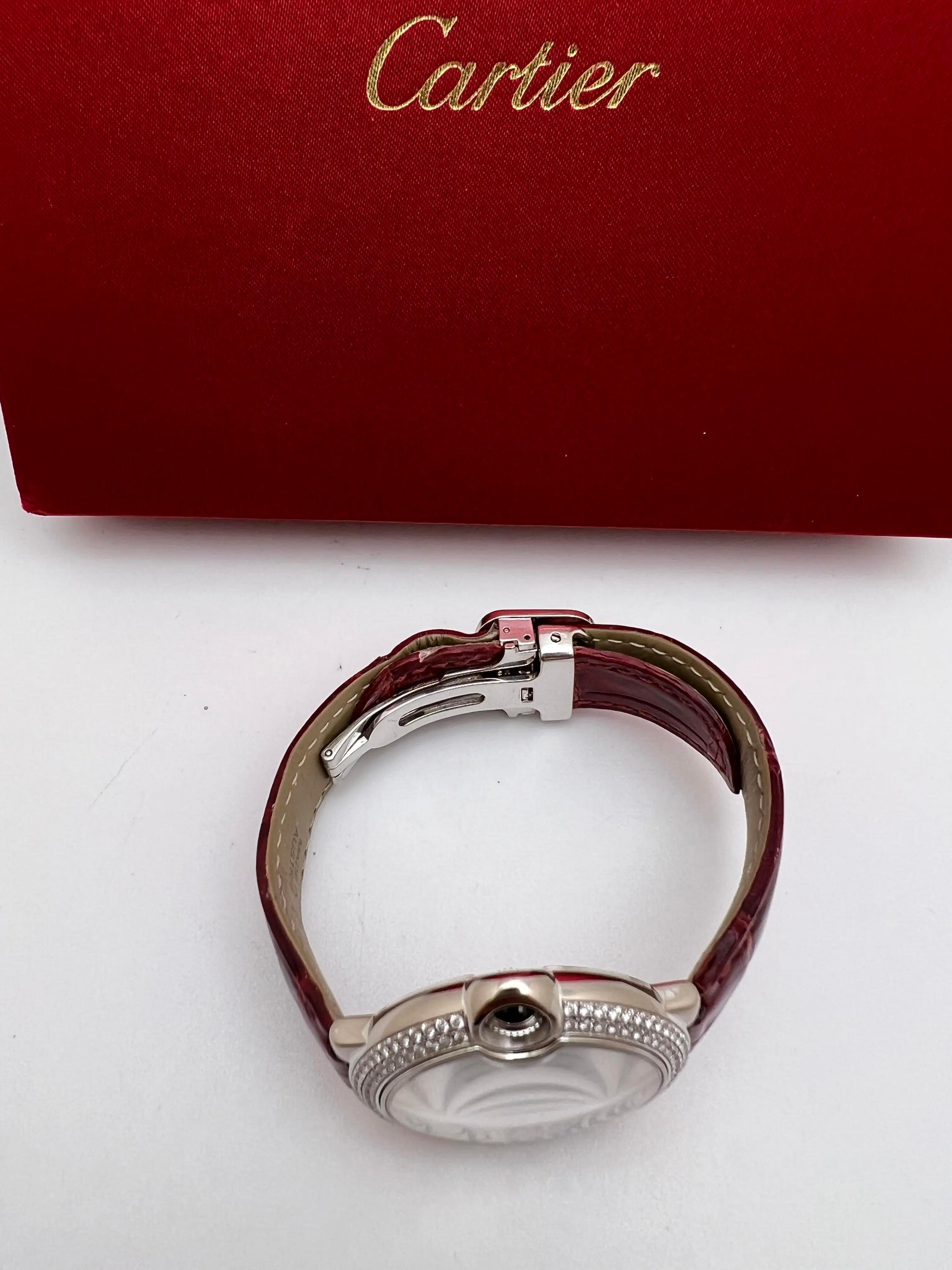 Cartier Ballon Bleu WE900651 36 mm oro bianco 18 carati lunetta con diamanti cinturino in pelle B.P. in vendita 5