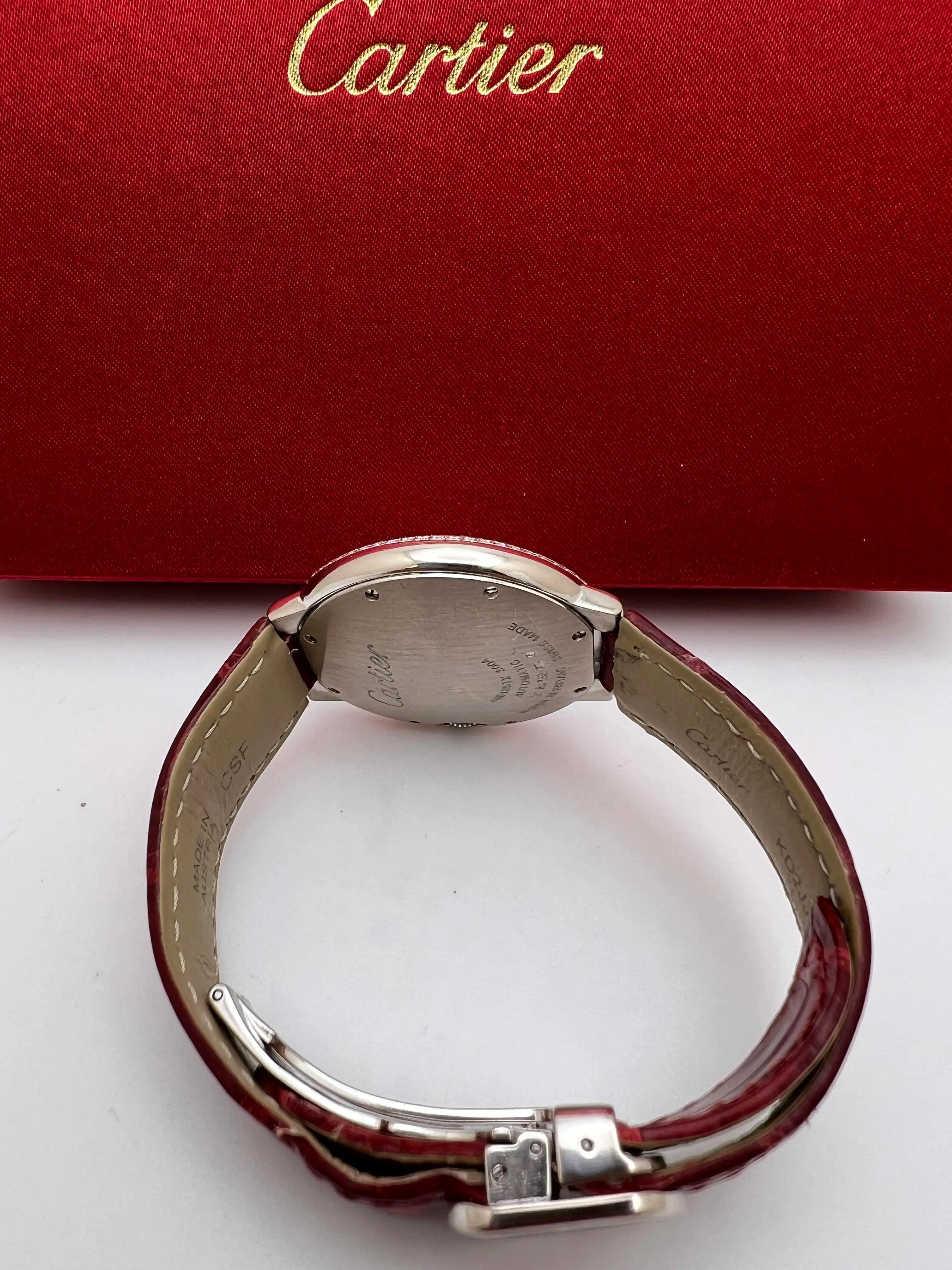 Cartier Ballon Bleu WE900651 36 mm oro bianco 18 carati lunetta con diamanti cinturino in pelle B.P. in vendita 3