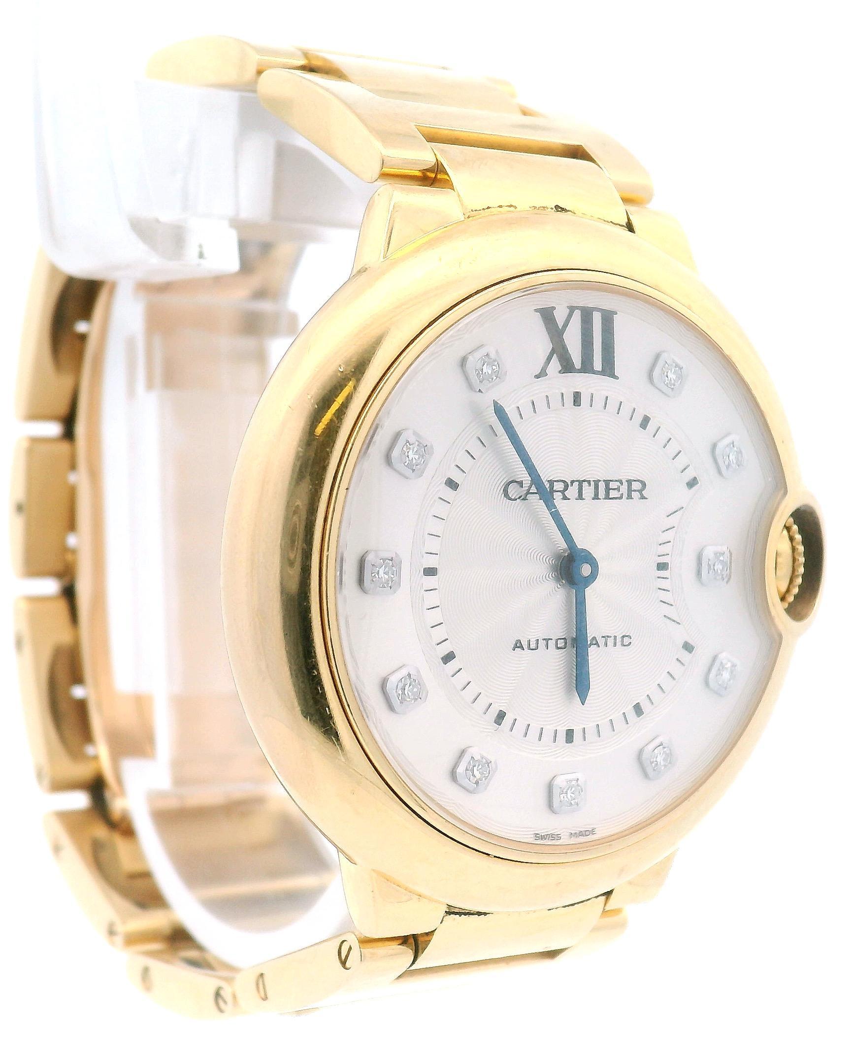 Cartier Ballon Bleu WE902027 18K Yellow Gold Watch In Excellent Condition For Sale In Great Neck Plaza, NY