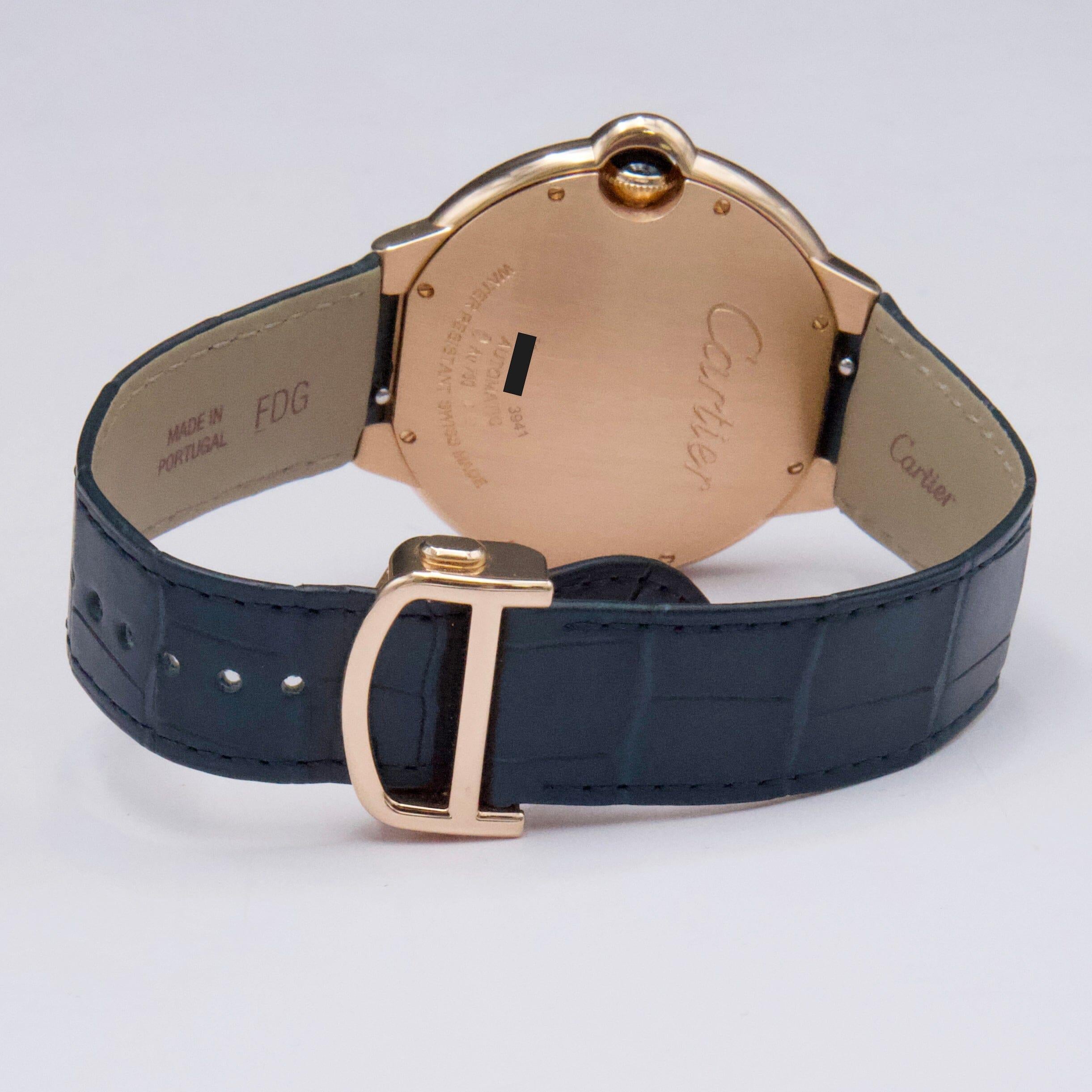 Cartier Ballon Bleu WGBB0036 Azul Dail 18K Oro Rosa Reloj Caballero Caja Papeles en venta 1