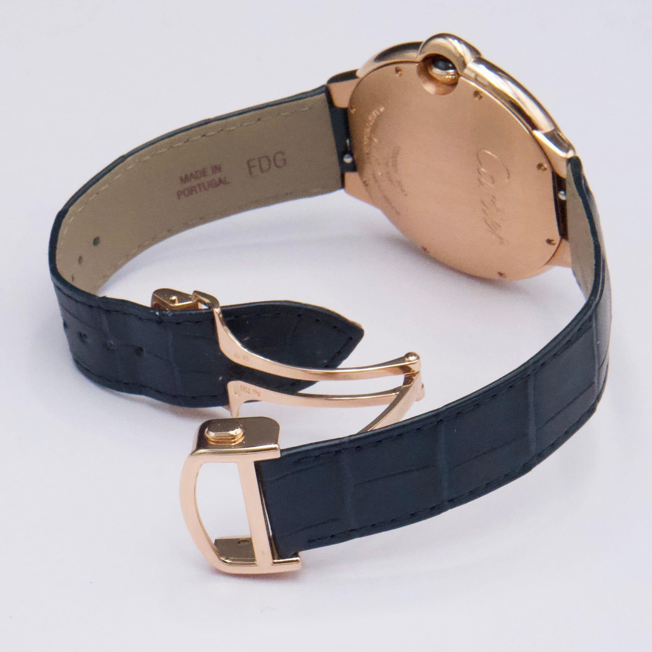 Cartier Ballon Bleu WGBB0036 Azul Dail 18K Oro Rosa Reloj Caballero Caja Papeles en venta 2