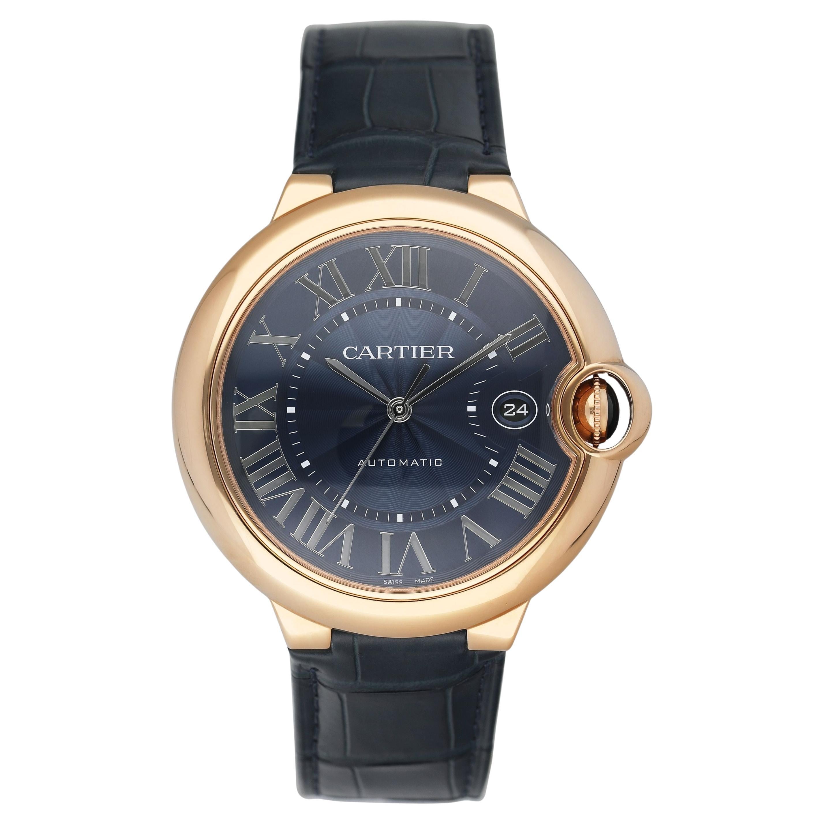 Cartier Ballon Bleu WGBB0036 Blue Dail 18K Rose Gold Uomo Orologio Scatola Documenti