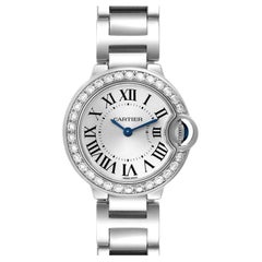 Cartier Ballon Bleu White Gold Diamond Bezel Ladies Watch We9003Z3 Box Card