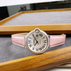 Cartier Ballon Bleu White Gold Diamond Watch with Pink Alligator Strap WJBB0011