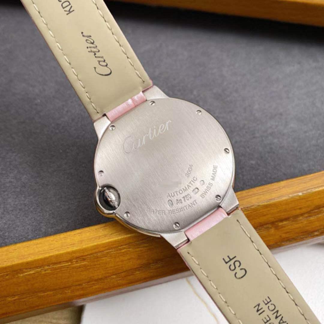 Cartier Ballon Bleu White Gold Diamond Watch with Pink Alligator Strap WJBB0011 In Excellent Condition In Banbury, GB