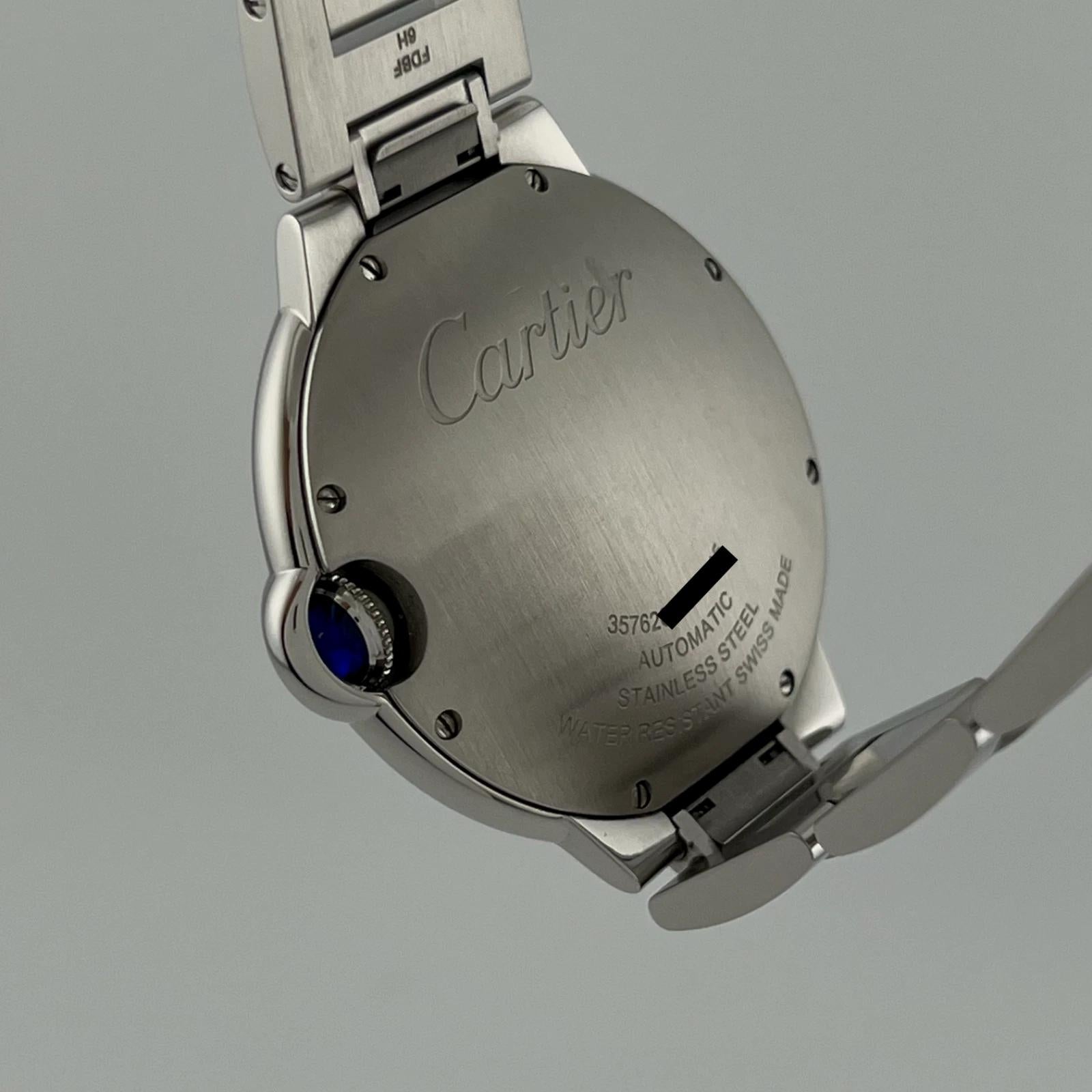 Cartier Ballon Bleu WSBB0040 40 mm Esfera plateada Caja de acero inoxidable Papel 2022 en venta 6