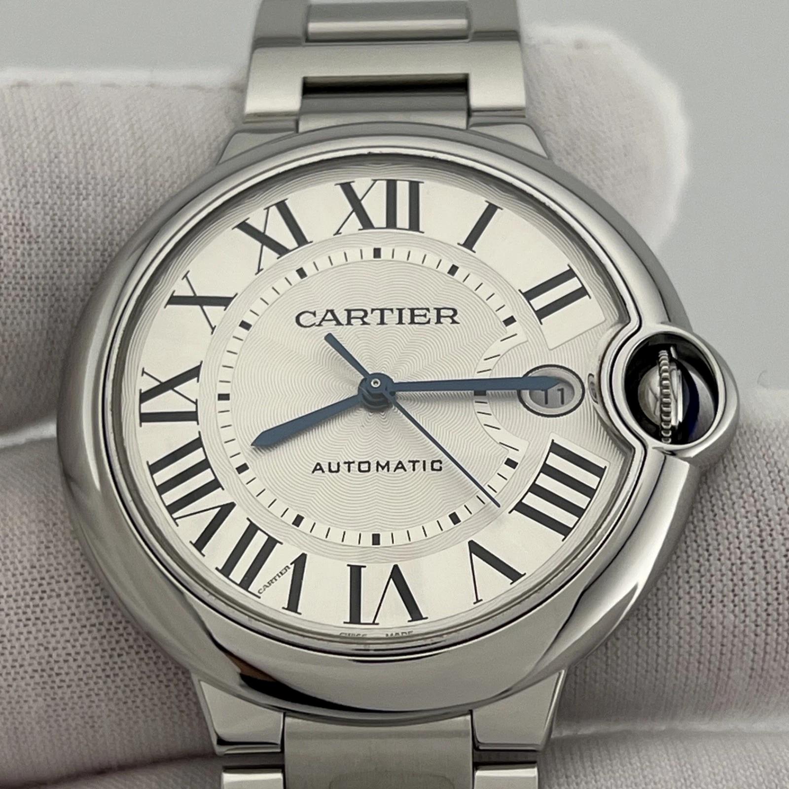Cartier Ballon Bleu WSBB0040 40 mm Esfera plateada Caja de acero inoxidable Papel 2022 en venta 7