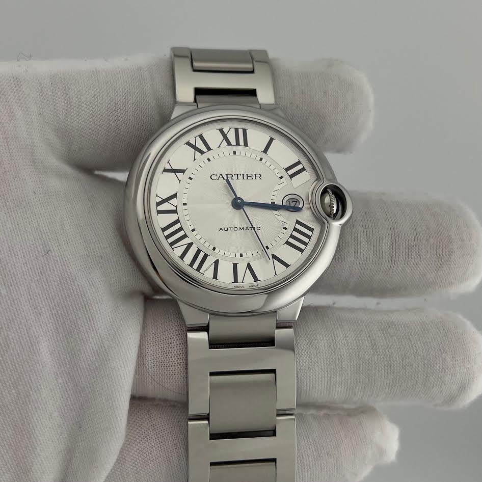 Cartier Ballon Bleu WSBB0049 Ref 3765 42mm Quadrante Argento Acciaio Box Paper in vendita 3