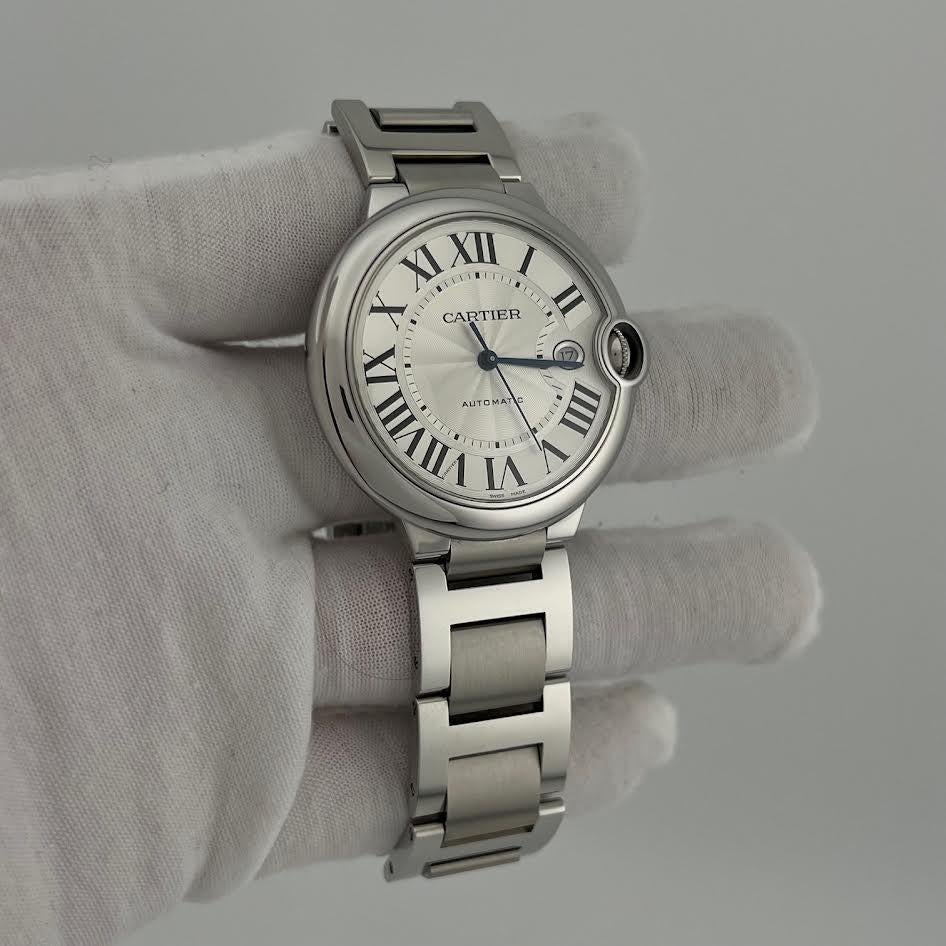 Cartier Ballon Bleu WSBB0049 Ref 3765 42mm Quadrante Argento Acciaio Box Paper in vendita 4
