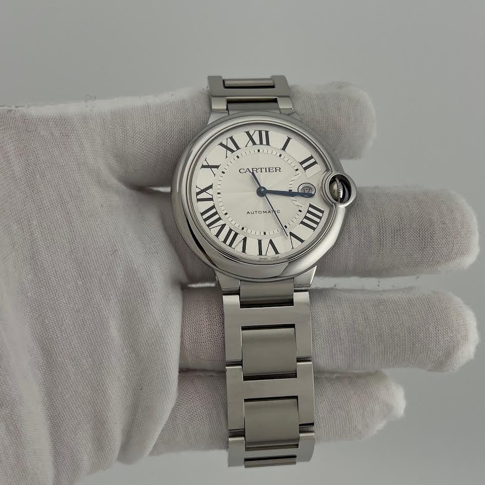 Cartier Ballon Bleu WSBB0049 Ref 3765 42mm Quadrante Argento Acciaio Box Paper in vendita 5