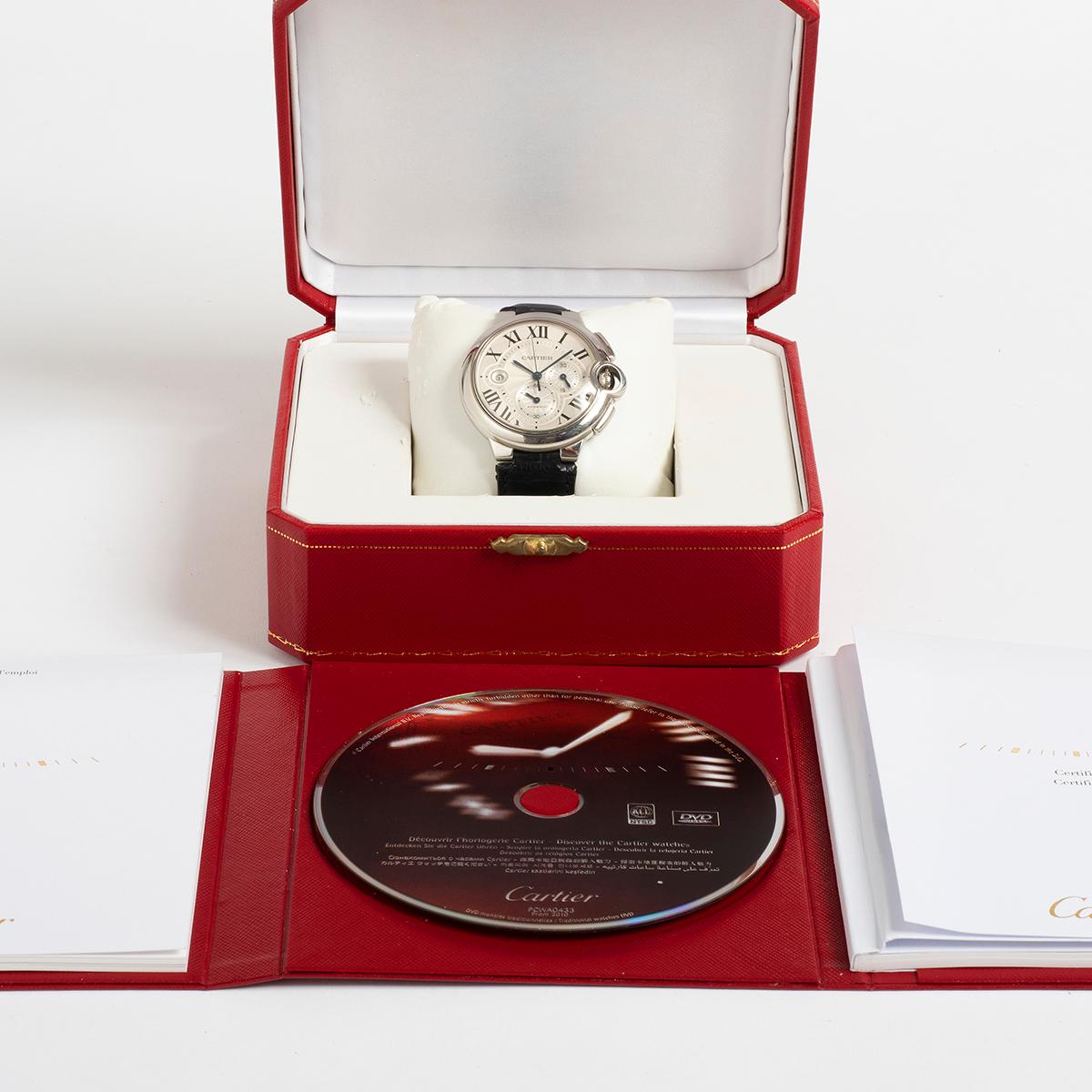 Cartier Ballon Bleu XL Chronograph Wristwatch Ref W69200003 / 3109. With Box. In Good Condition In Canterbury, England