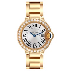 Cartier Ballon Bleu Yellow Gold Diamond Bezel Ladies Watch WE9001Z3 Box Papers