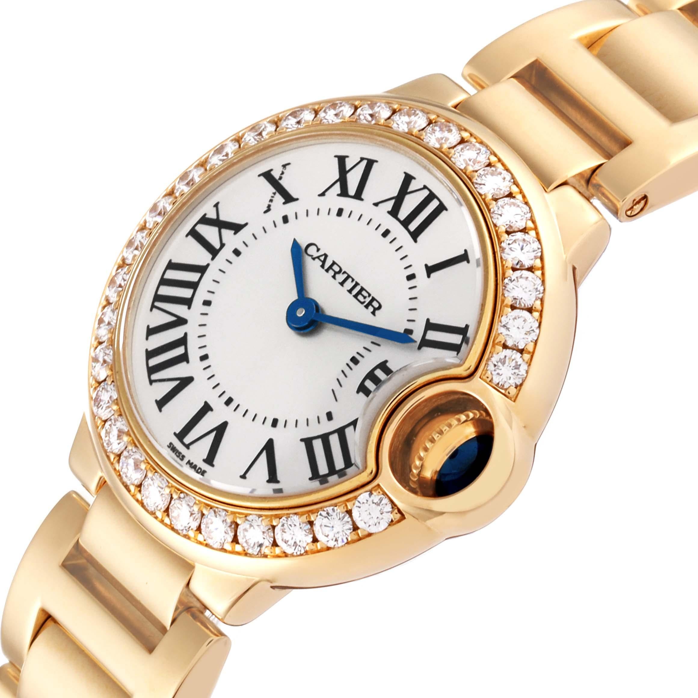 Cartier Ballon Bleu Yellow Gold Diamond Bezel Ladies Watch WE9001Z3 In Excellent Condition In Atlanta, GA