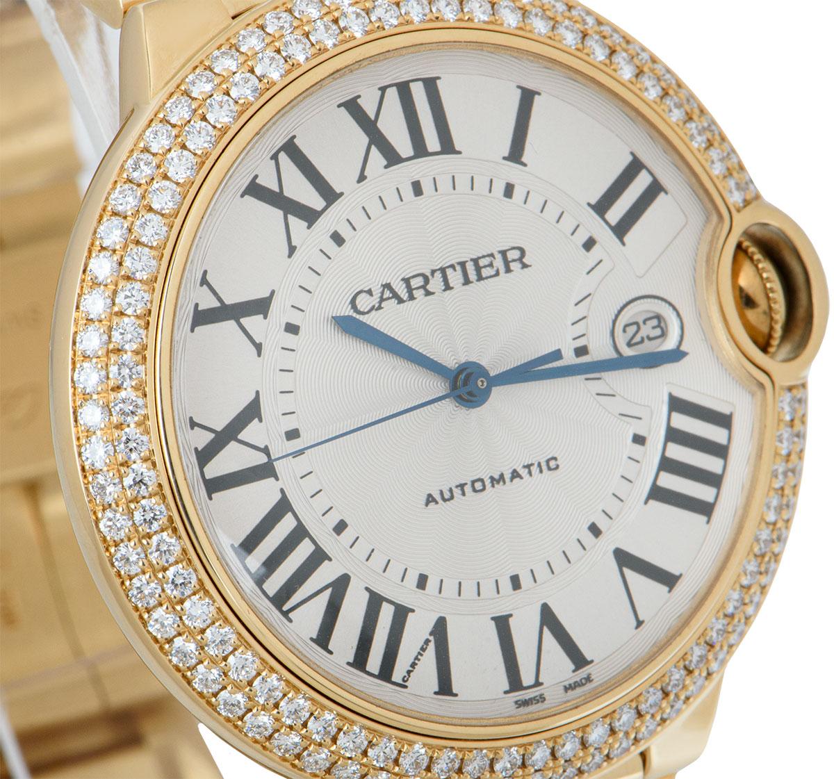 Round Cut Cartier Ballon Bleu Yellow Gold Diamond Set WE9007Z3 Watch