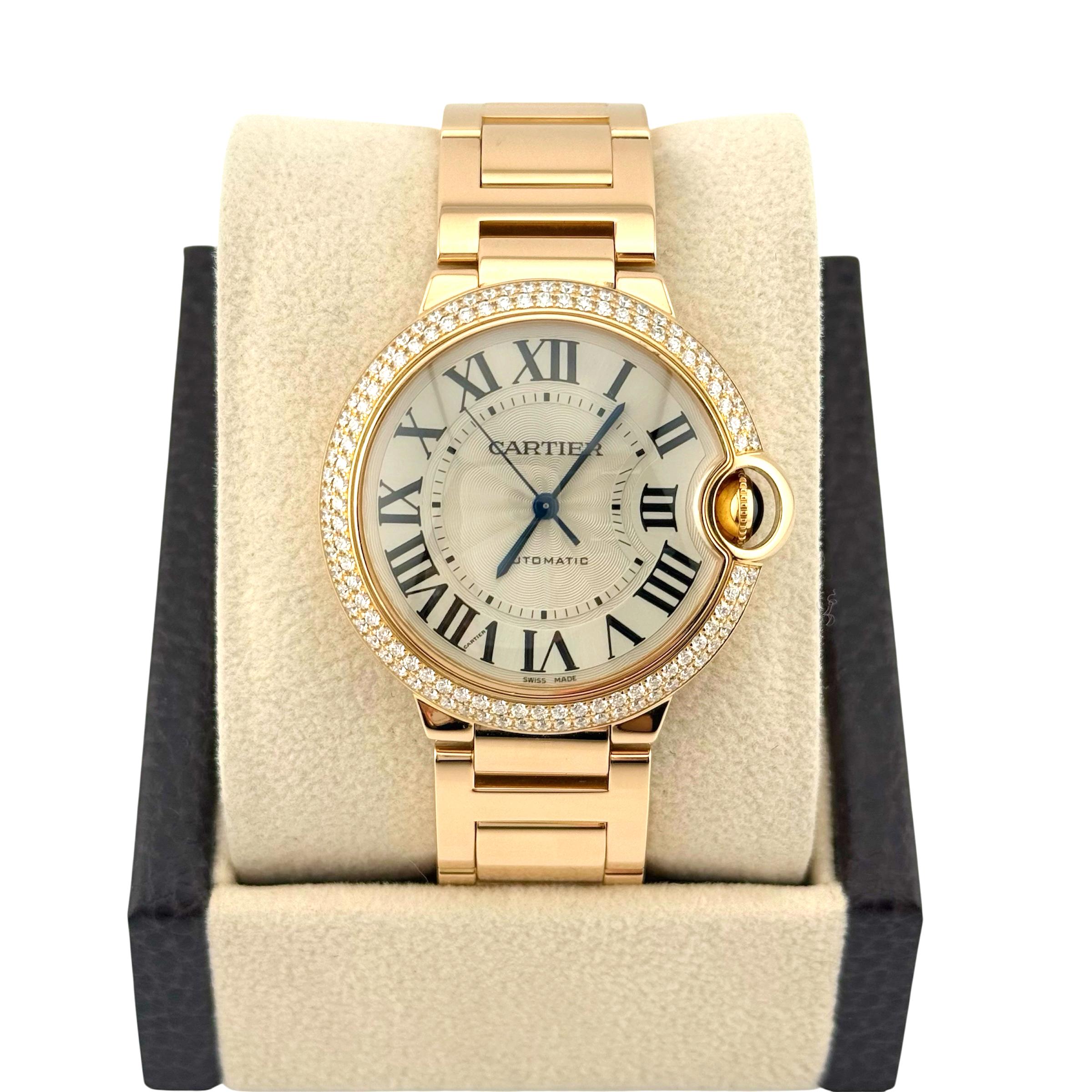 CARTIER Ballon Blue 18k Rose Gold Automatic 36 mm WE9005Z3 Wristwatch For Sale 7