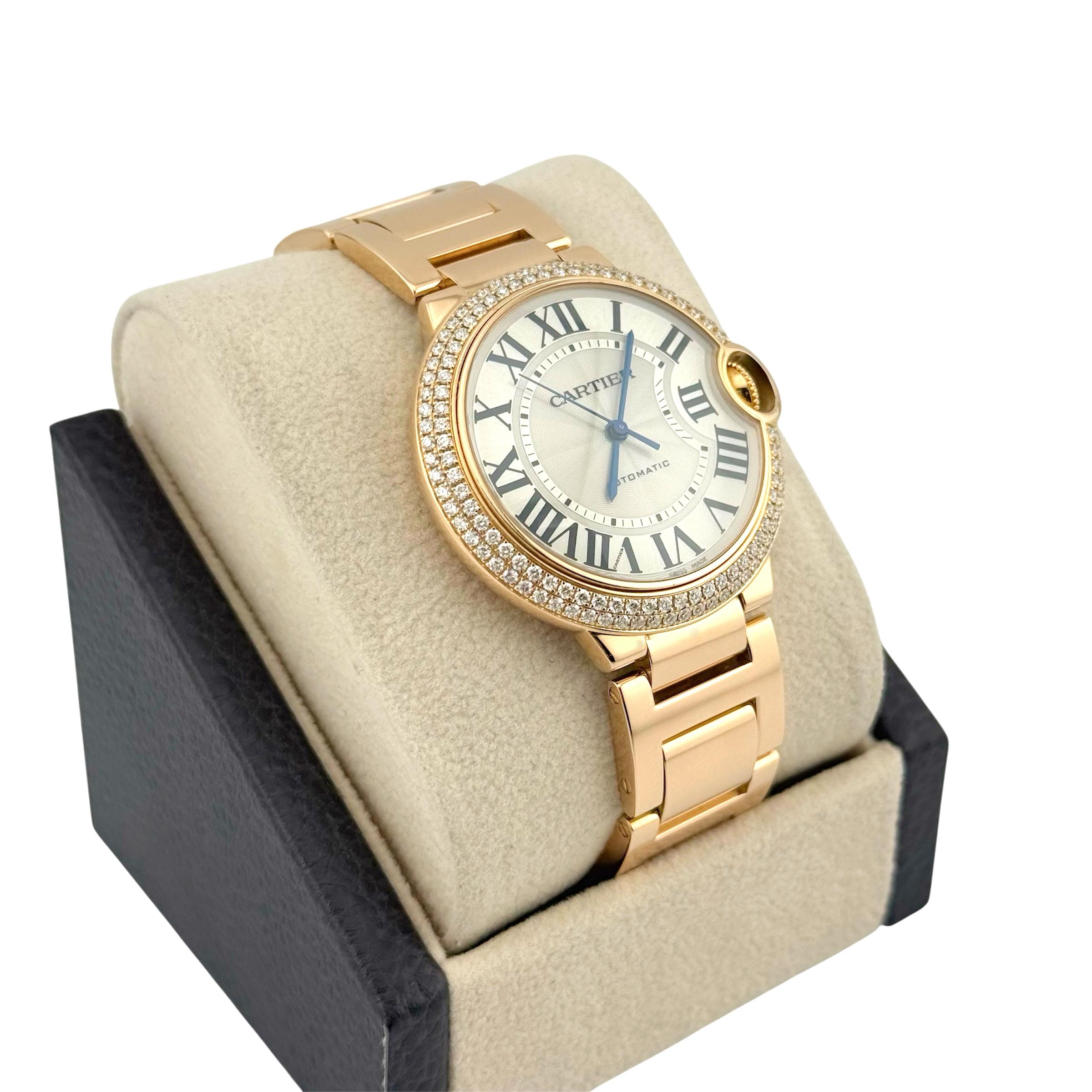 CARTIER Ballon Blue 18k Rose Gold Automatic 36 mm WE9005Z3 Wristwatch For Sale 8