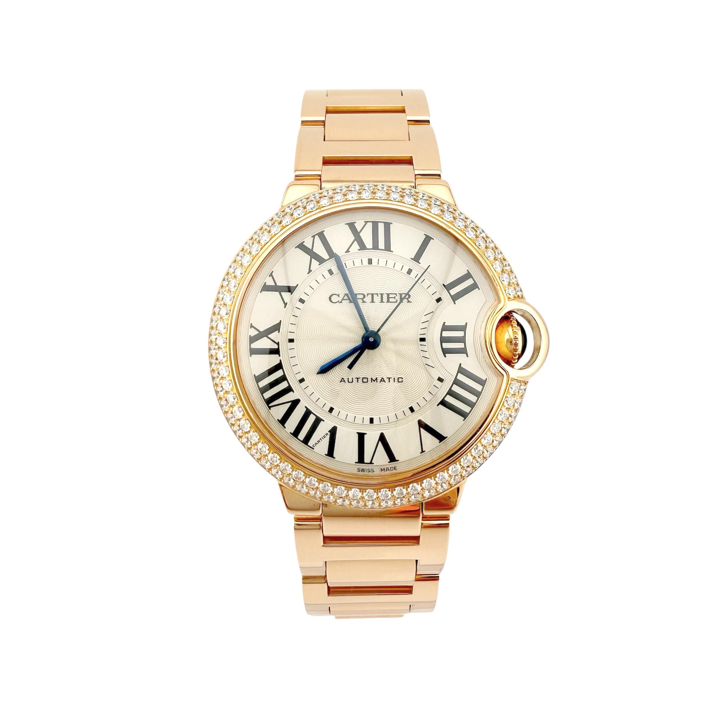 CARTIER Ballon Blue 18k Rose Gold Automatic 36 mm WE9005Z3 Wristwatch For Sale 11
