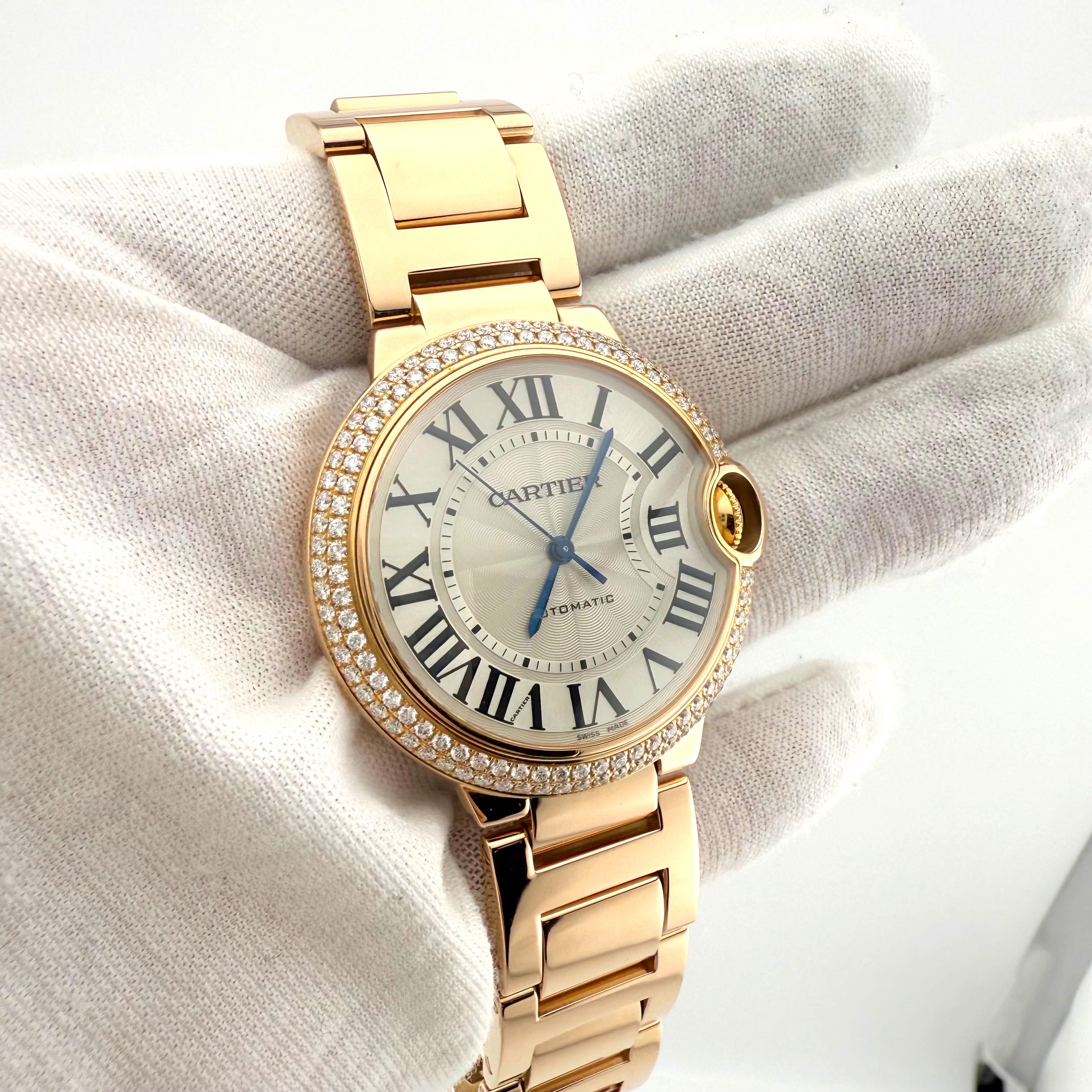 Women's or Men's CARTIER Ballon Blue 18k Rose Gold Automatic 36 mm WE9005Z3 Wristwatch For Sale