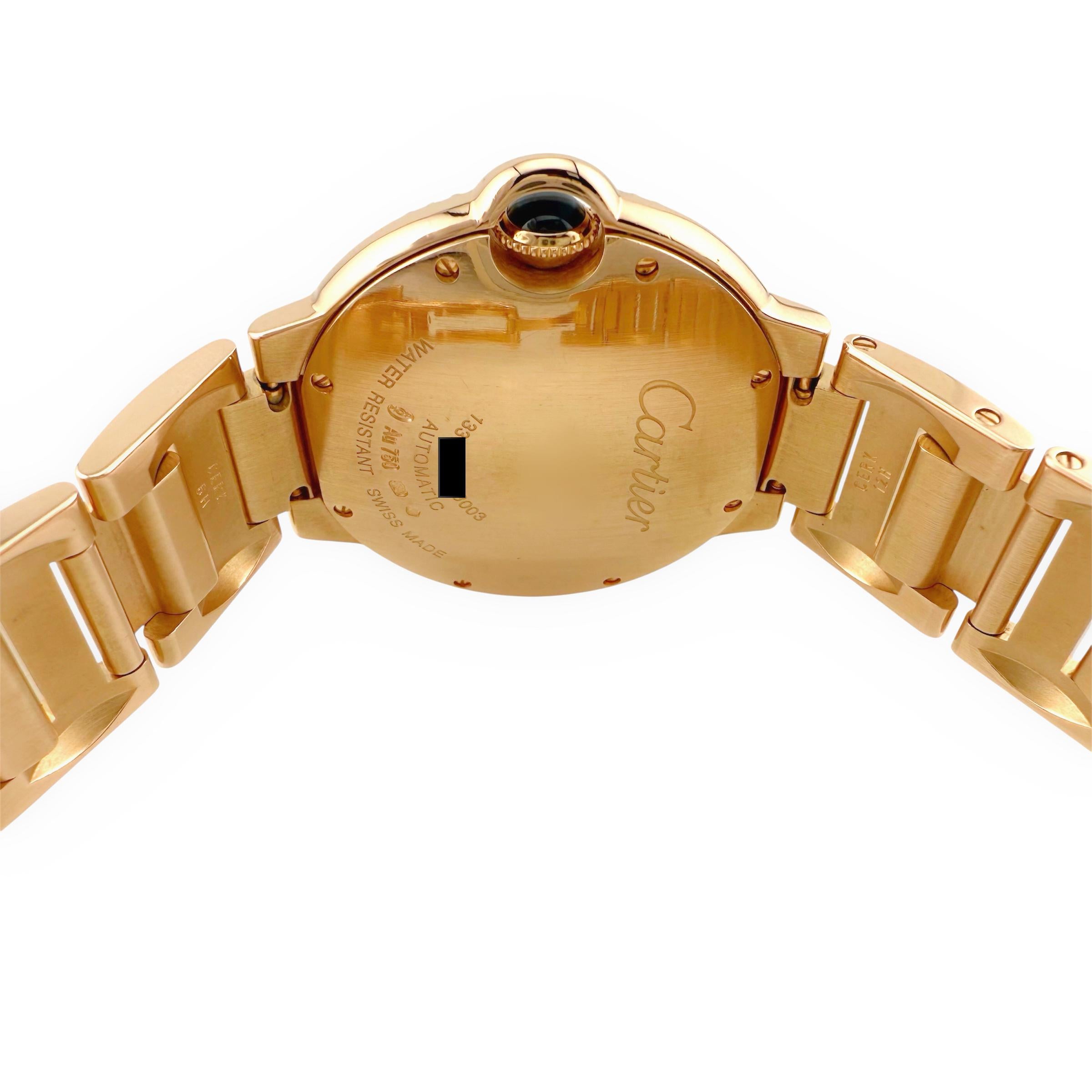 CARTIER Ballon Blue 18k Rose Gold Automatic 36 mm WE9005Z3 Wristwatch For Sale 5