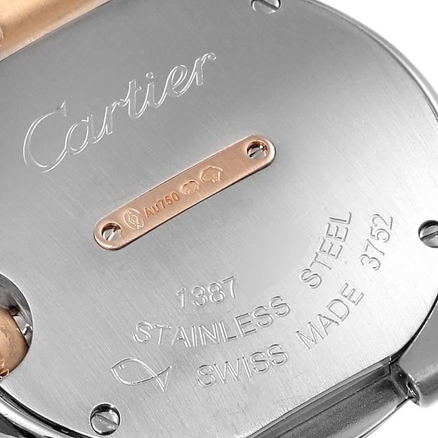 Cartier Ballon Blue 28 Steel Rose Gold Diamond Watch W3BB0005 Box Papers In Good Condition For Sale In Atlanta, GA