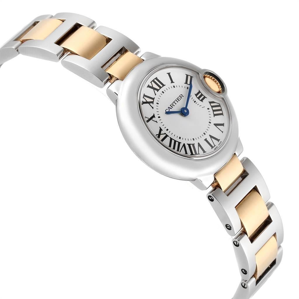 Cartier Ballon Blue 28 Steel Yellow Gold Small Ladies Watch W69007Z3 In Excellent Condition For Sale In Atlanta, GA