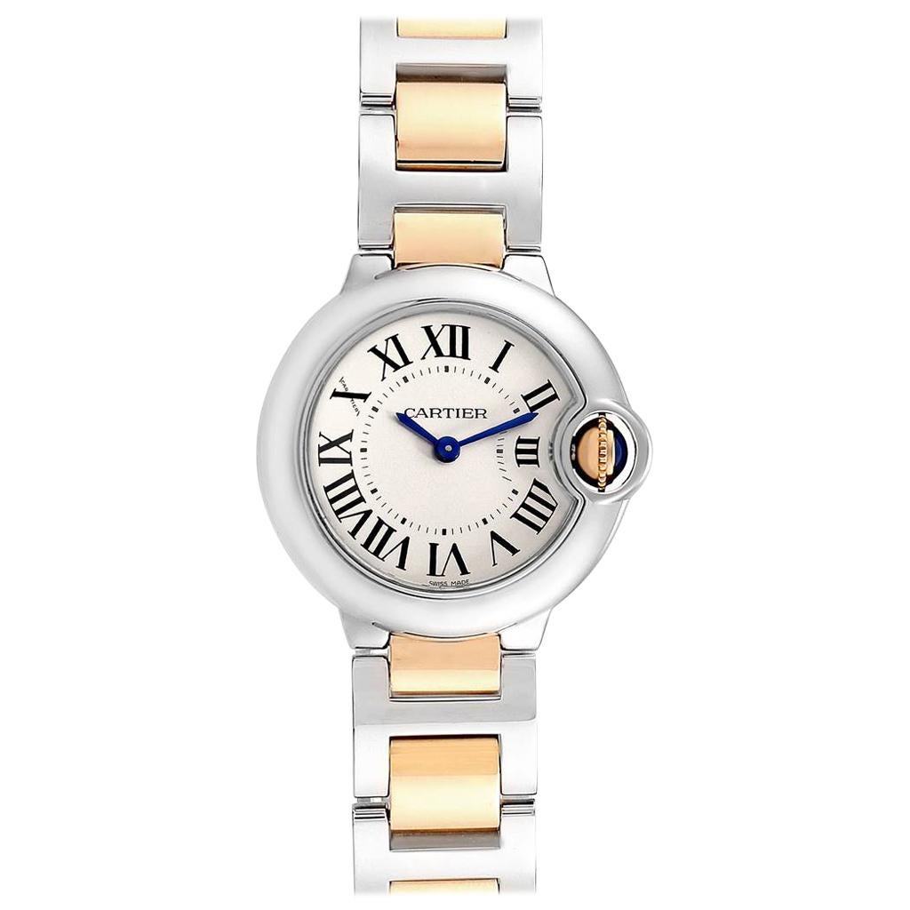 Cartier Ballon Blue 28 Steel Yellow Gold Small Ladies Watch W69007Z3 For Sale