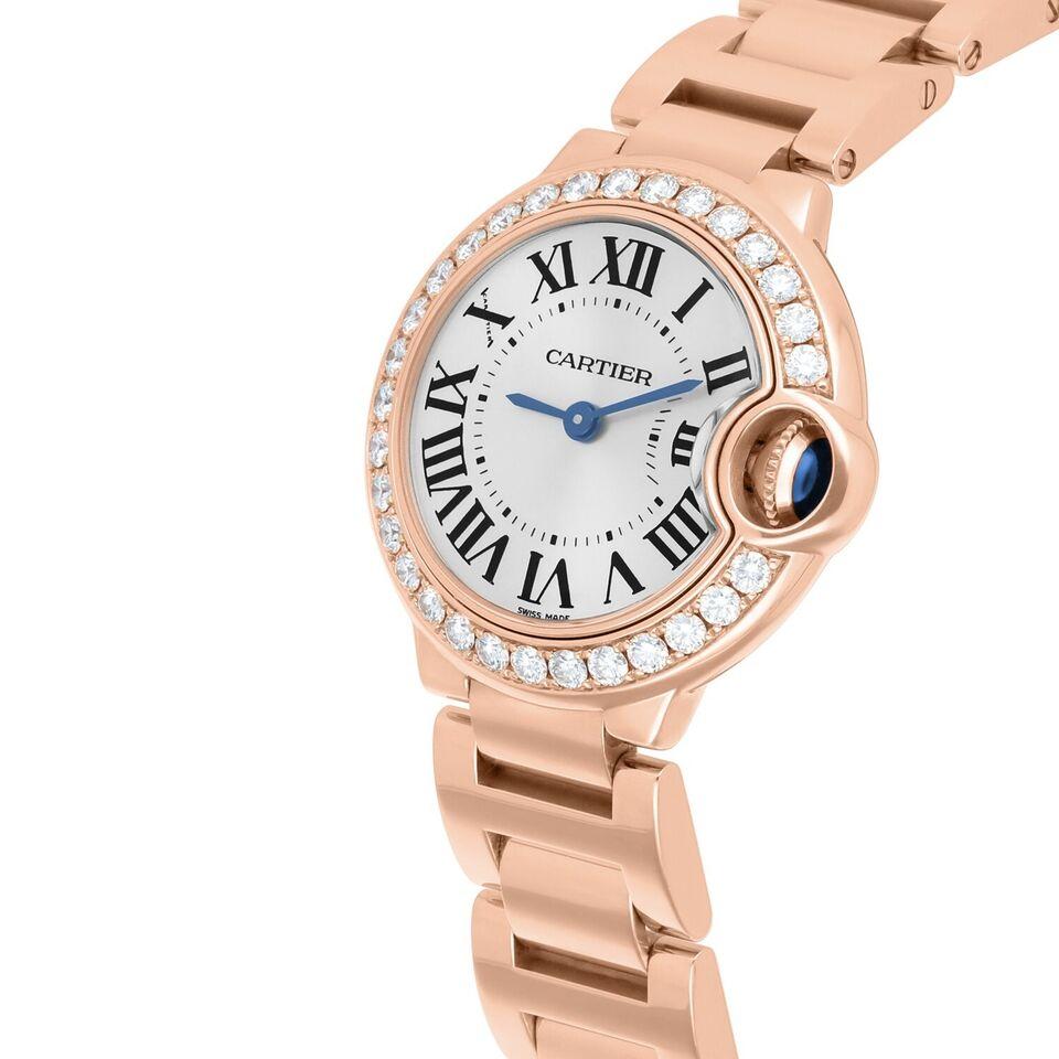  Cartier Montre pour femmes Ballon Blue 28mm en or rose avec lunette en diamant WJBB0015 Pour femmes 
