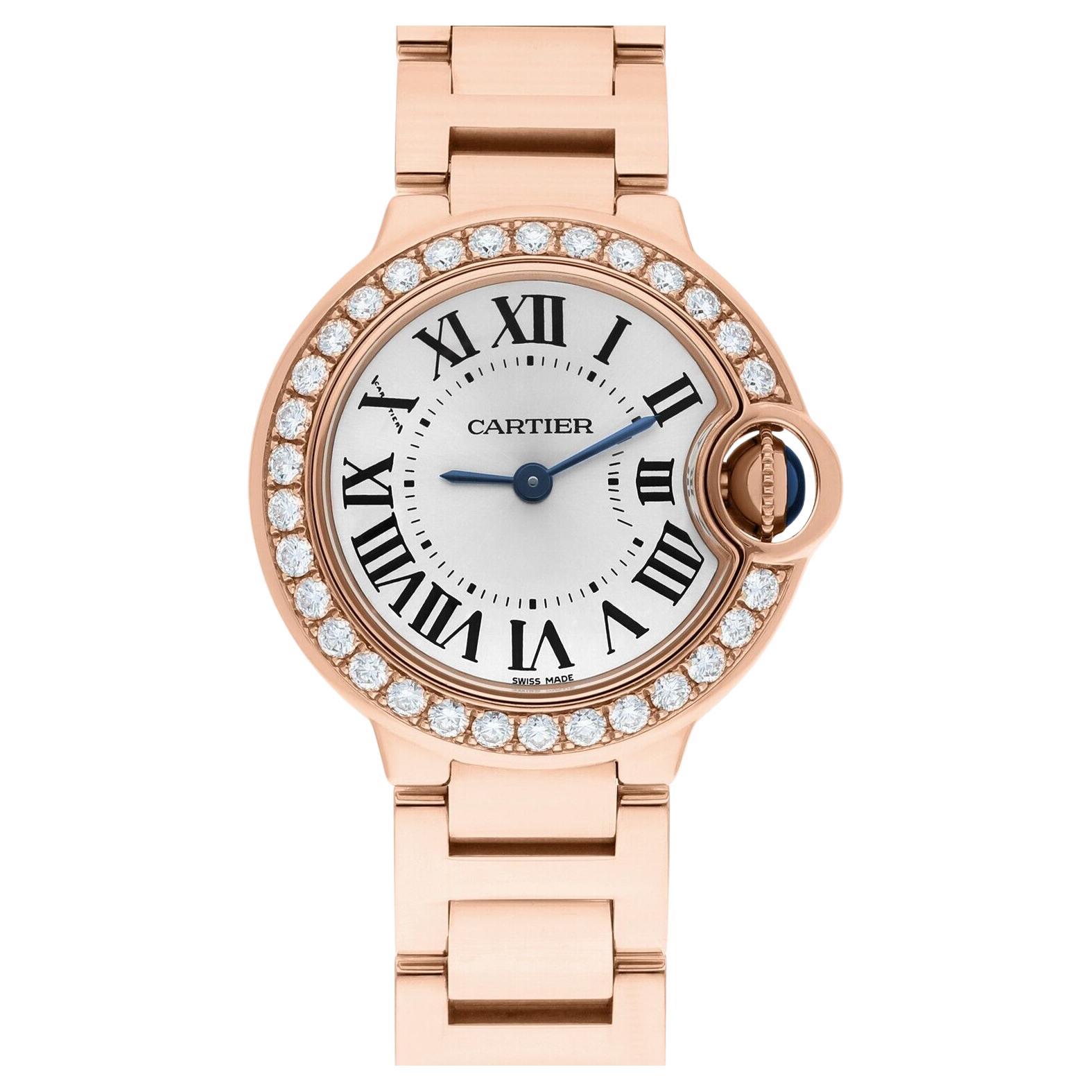 Cartier Ballon Blue 28mm Rose Gold Diamond Bezel Ladies Watch WJBB0015 For Sale