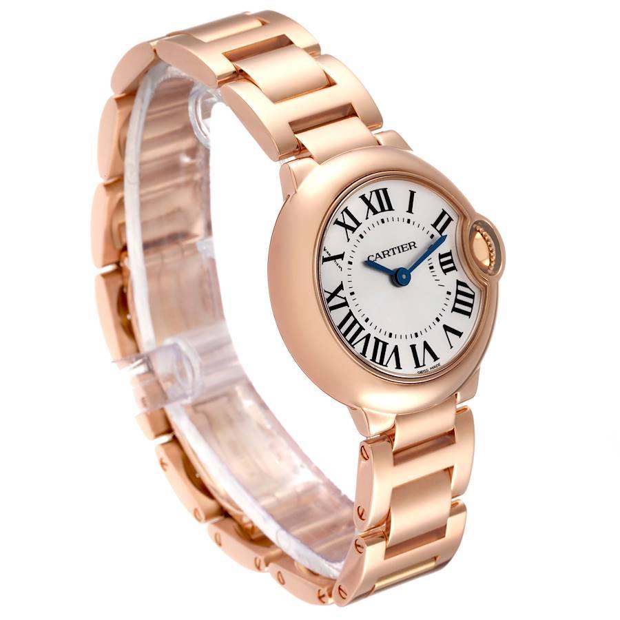 Cartier Ballon Blue 29 Silver Dial 18K Rose Gold Ladies Watch W69002Z2 Box Card In Excellent Condition For Sale In Atlanta, GA