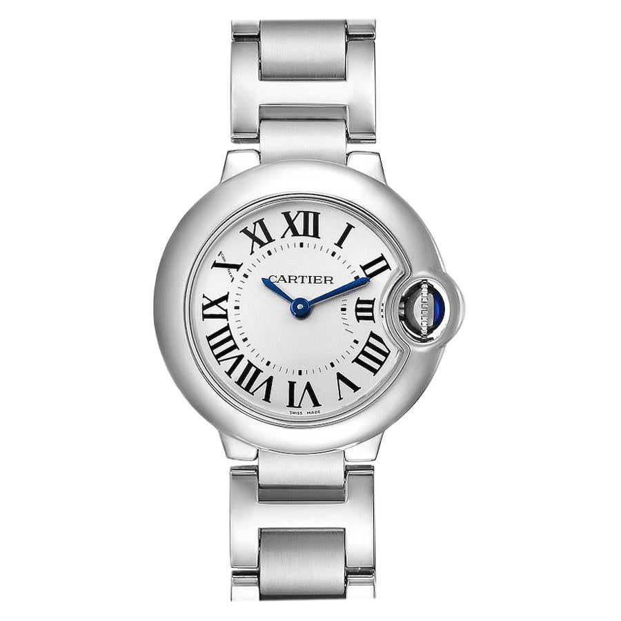 Cartier Ballon Blue 29 Silver Dial Quartz Ladies Watch W69010Z4 Box Papers For Sale