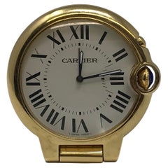 Cartier Ballon Blau Tischuhr Goldton Alarm Ref 3038