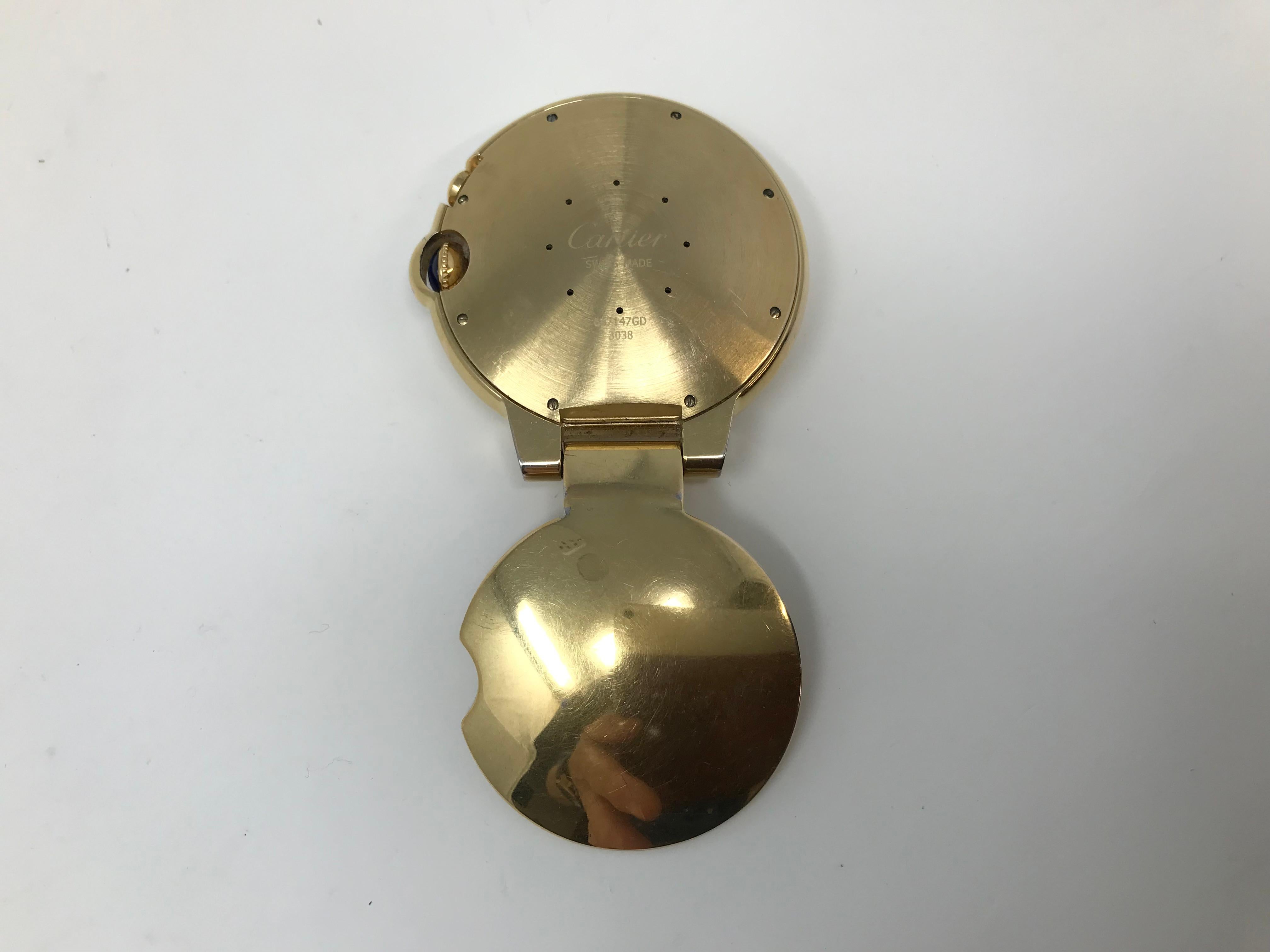 Cartier Ballon Blue Desk Clock Gold Tone Alarm Ref 3038 For Sale 4
