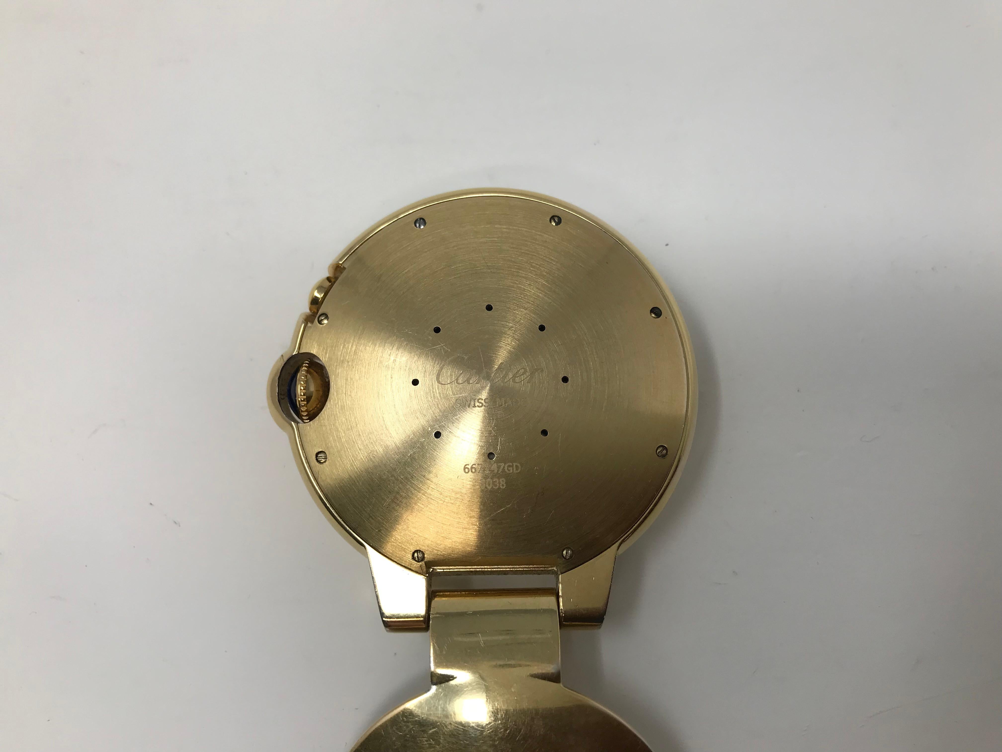 Cartier Ballon Blue Desk Clock Gold Tone Alarm Ref 3038 For Sale 5