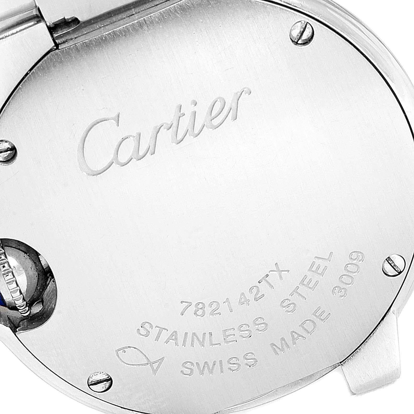 Brilliant Cut Cartier Ballon Blue Diamond Dial Steel Ladies Watch WE902073 Box Papers For Sale