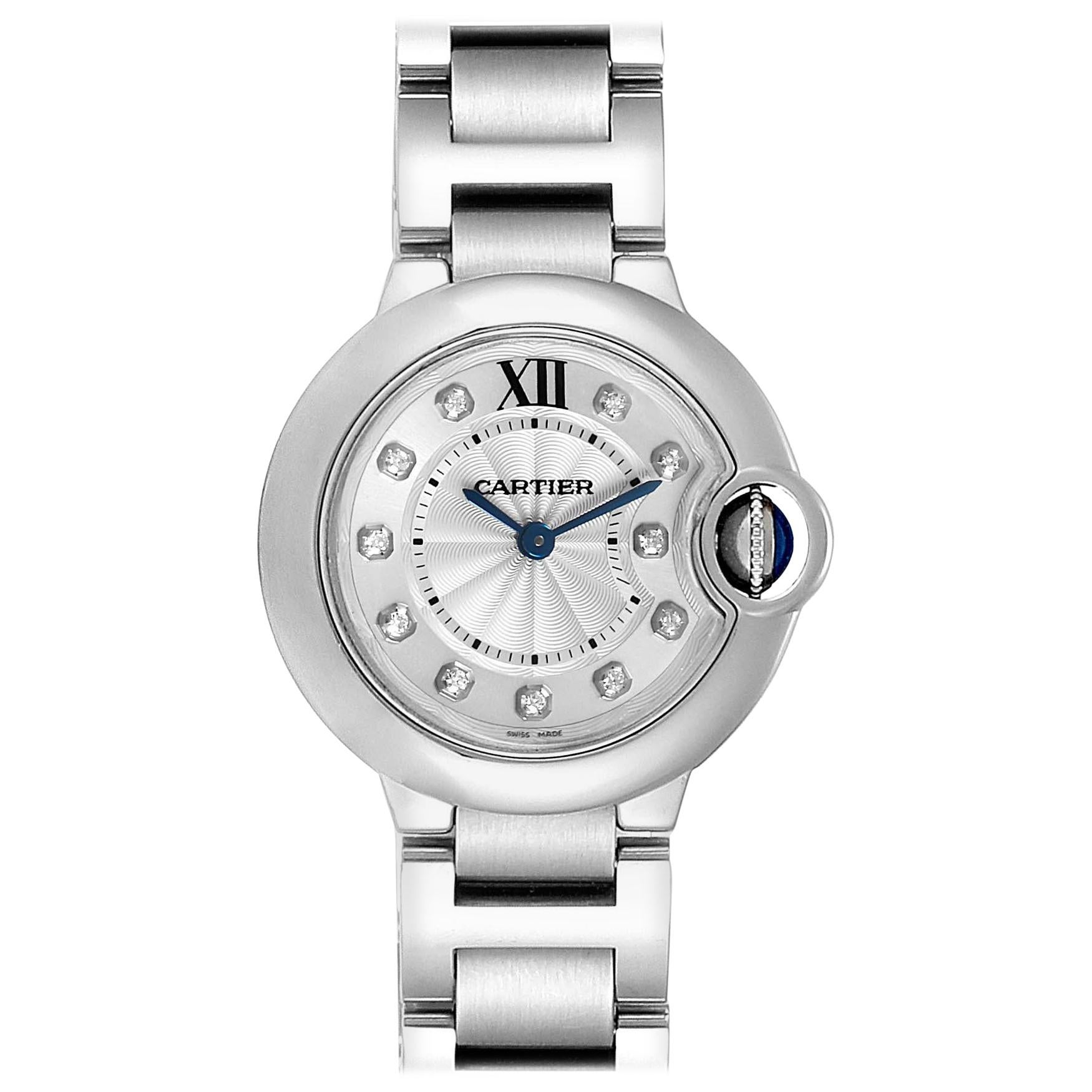 Cartier Ballon Blue Diamond Dial Steel Ladies Watch WE902073 Box Papers For Sale