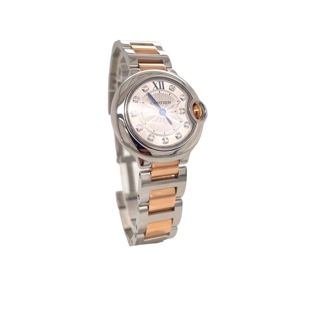 Round Cut Cartier Ballon Blue Ref.W3BB0005 Two Tone Rosegold/Stainless Steel Diamond Dial 