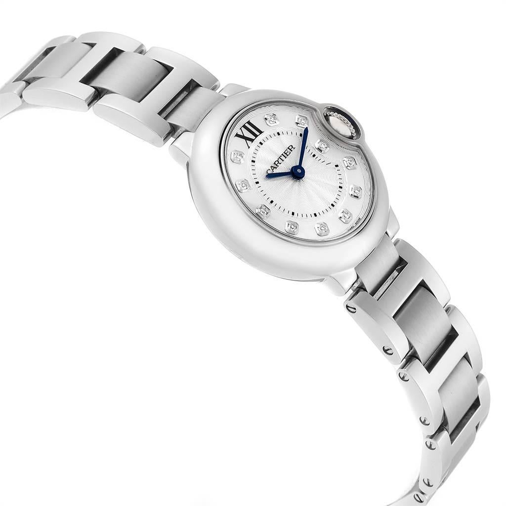 Cartier Ballon Blue Silver Diamond Dial Steel Ladies Watch WE902073 In Excellent Condition For Sale In Atlanta, GA