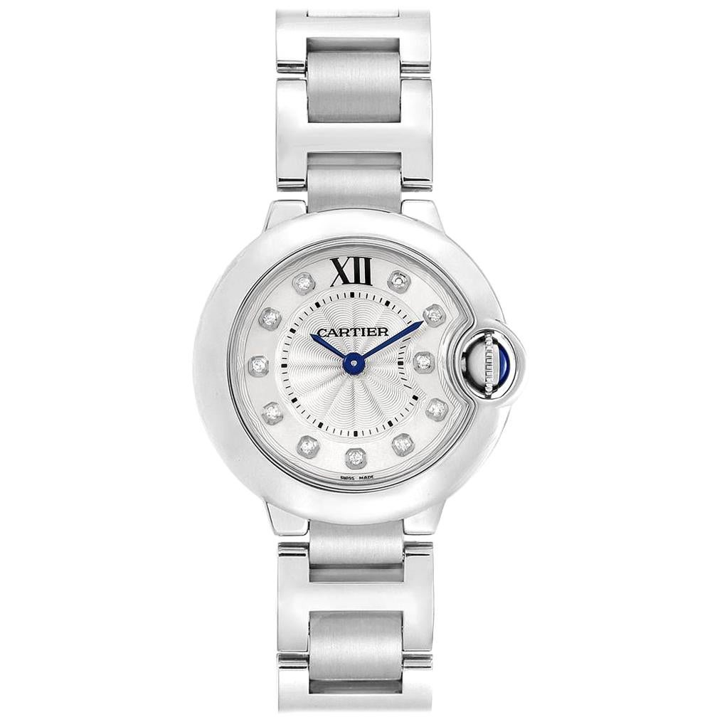 Cartier Ballon Blue Silver Diamond Dial Steel Ladies Watch WE902073 For Sale