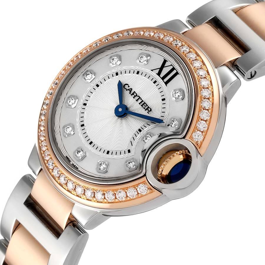 Cartier Ballon Blue Steel Rose Gold Diamond Ladies Watch W3BB0009 Box Card For Sale 1