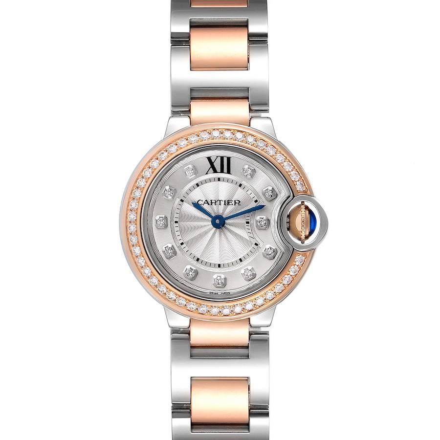 Cartier Ballon Blue Steel Rose Gold Diamond Ladies Watch W3BB0009 Box Papers For Sale
