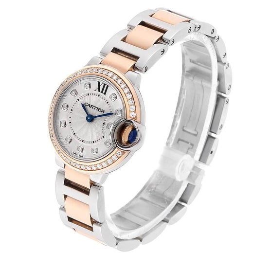 Cartier Ballon Blue Steel Rose Gold Diamond Ladies Watch We902076 For Sale At 1stdibs