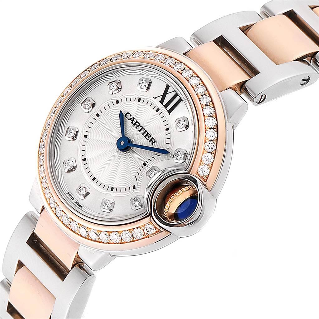 Brilliant Cut Cartier Ballon Blue Steel Rose Gold Diamond Ladies Watch WE902076 For Sale