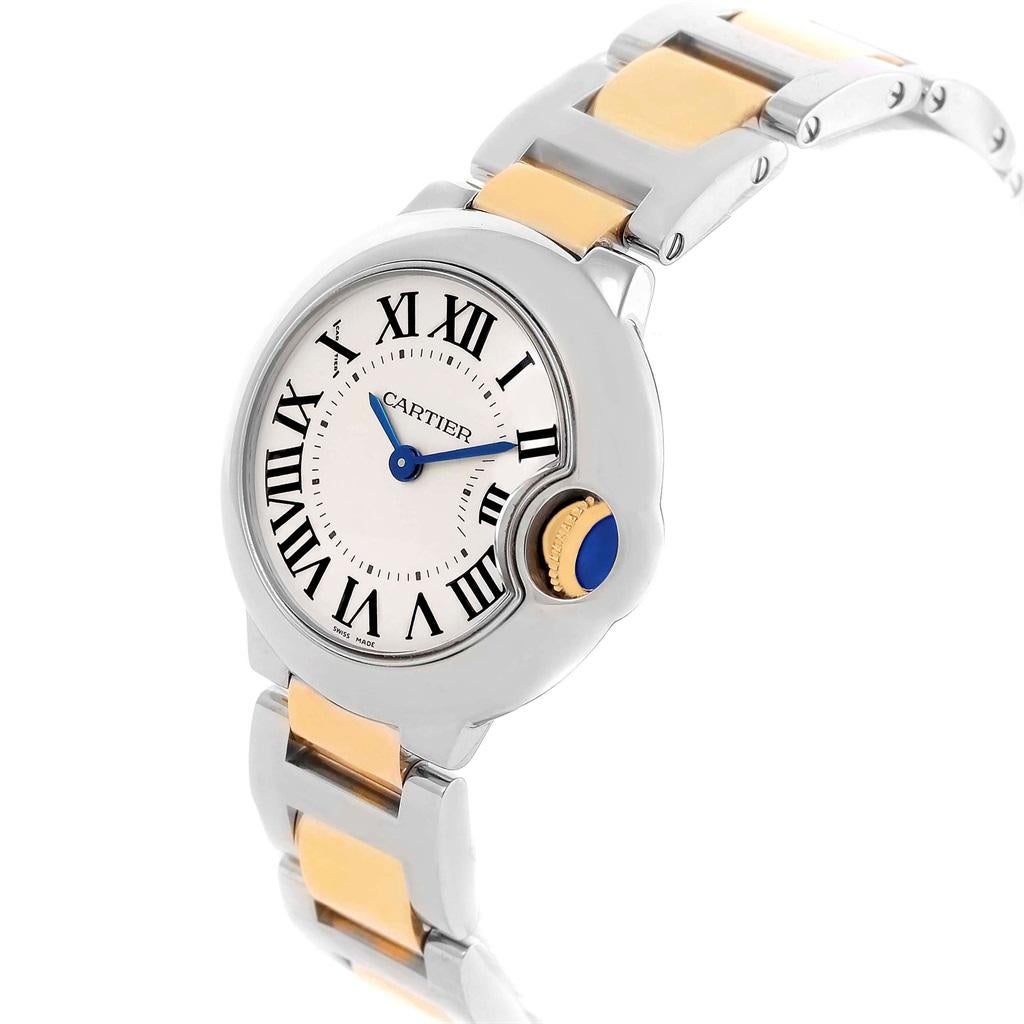 Cartier Ballon Blue Steel Yellow Gold Small Ladies Watch W69007Z3 For Sale 2