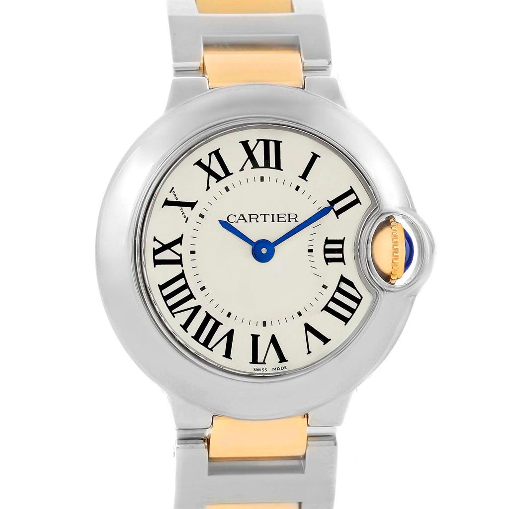 Cartier Ballon Blue Steel Yellow Gold Small Ladies Watch W69007Z3 For Sale 4