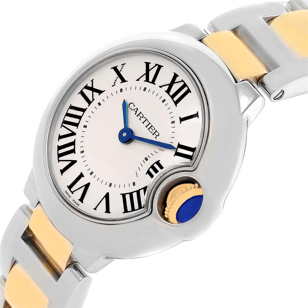 Cartier Ballon Blue Steel Yellow Gold Small Ladies Watch W69007Z3 For Sale 5