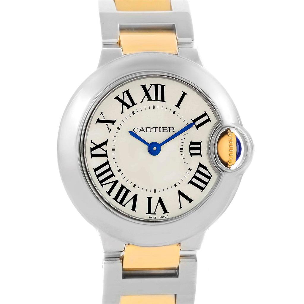 Cartier Ballon Blue Steel Yellow Gold Small Ladies Watch W69007Z3 For Sale