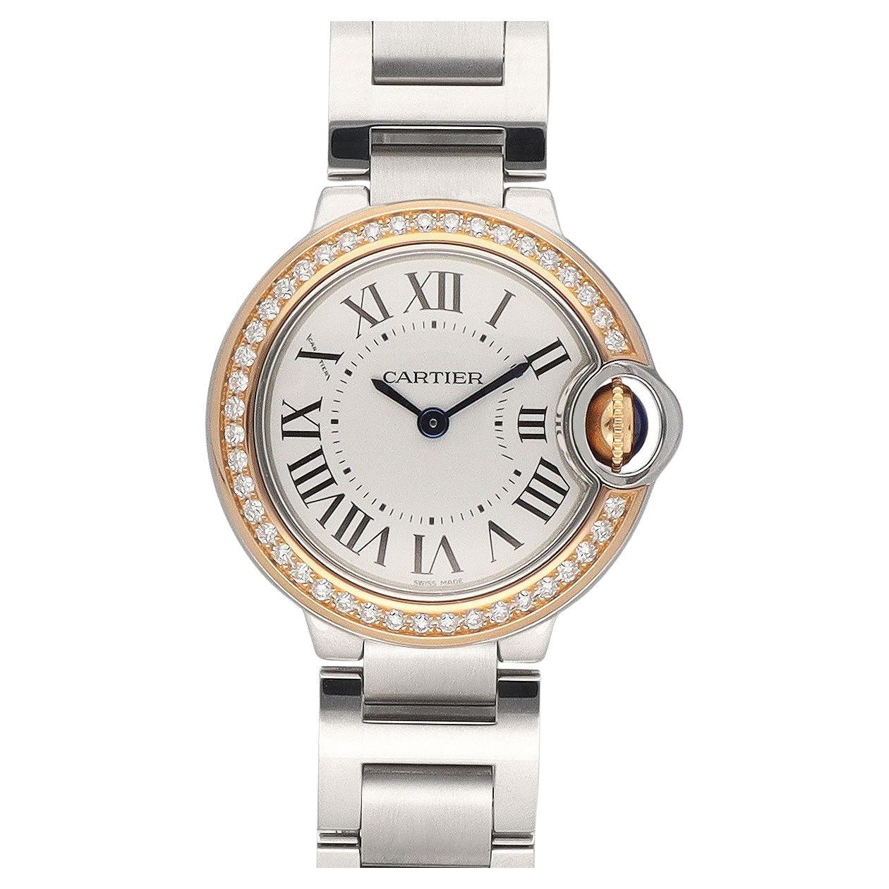 Orologio Cartier Ballon Blue WE902079 28mm Diamond 750 Oro rosa Acciaio inossidabile